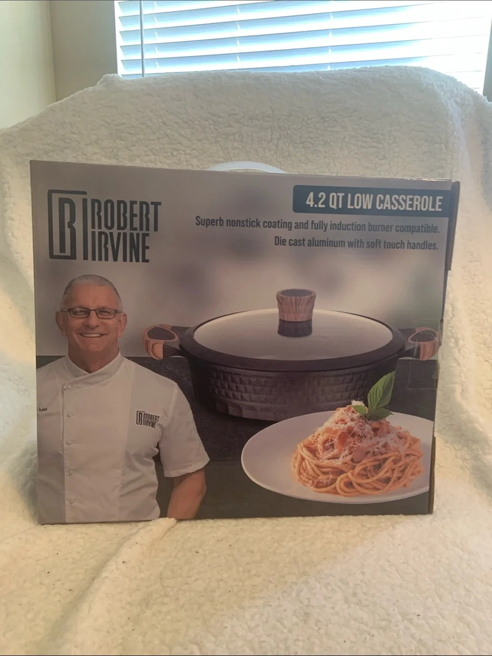 Robert Irvine Black Casserole with Wood-Tone Knob and Accents